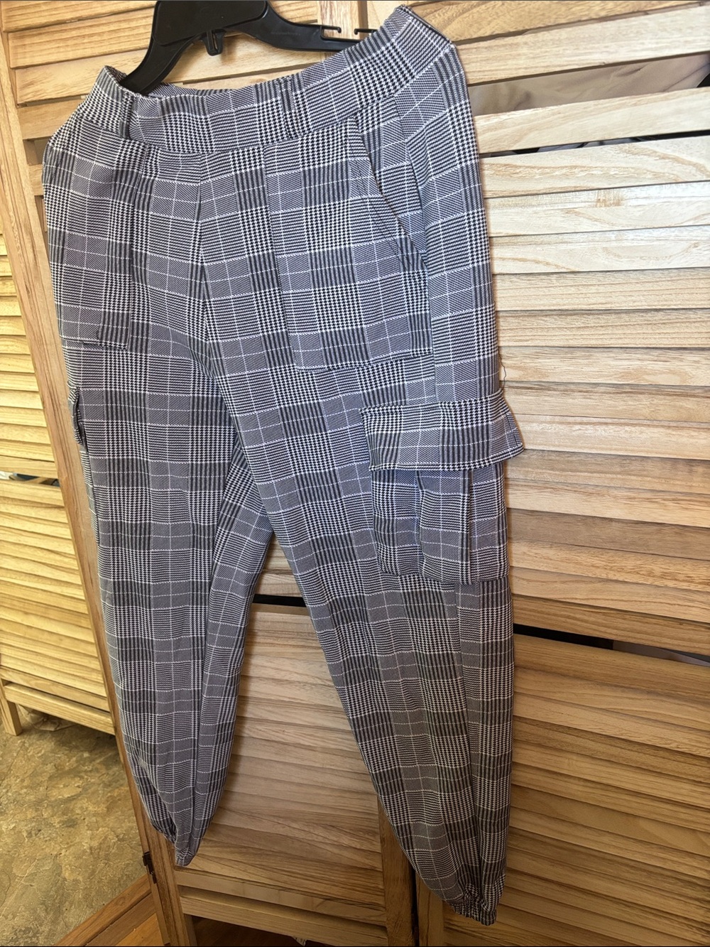 Checked Ladies Cargo Jogger Pants Large